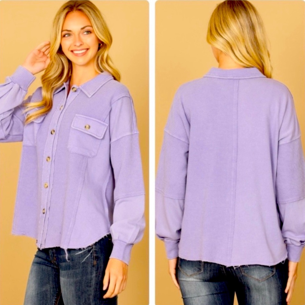 NEW Blue B Collection Mixed Fabric Button-down Shacket